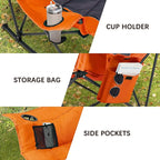 Oversized Rocking Camping Chair with Headrest & Cup Holder - 400lbs Capacity, 600D Oxford Fabric, Easy Fold Portable Outdoor Rocker Chair for Camping, Backyard, Beach, Orange - Image 8