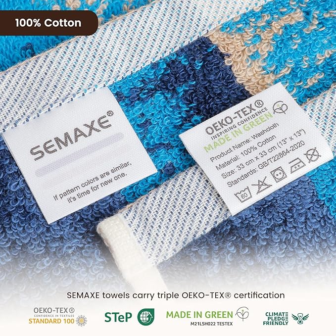 SEMAXE 100% Cotton Washcloths 12-Pack, 13 × 13 Inch Soft Luxury Face Towels – - Image 4