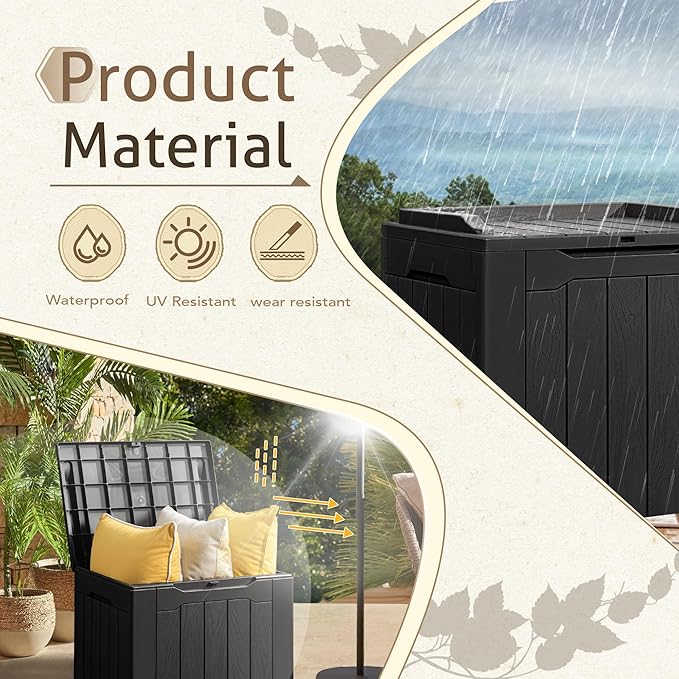 Flamaker 2 Pack Deck Box 31 Gallon Waterproof Resin Storage Box with Lid Indoor Outdoor Delivery Box Storage Bin for Patio Cushions (Black) - Image 5