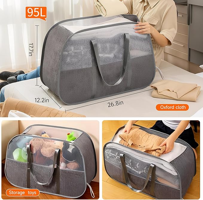 Large Collapsible Laundry Hamper, Breathable Mesh Design, Sturdy Steel Frame - Image 3