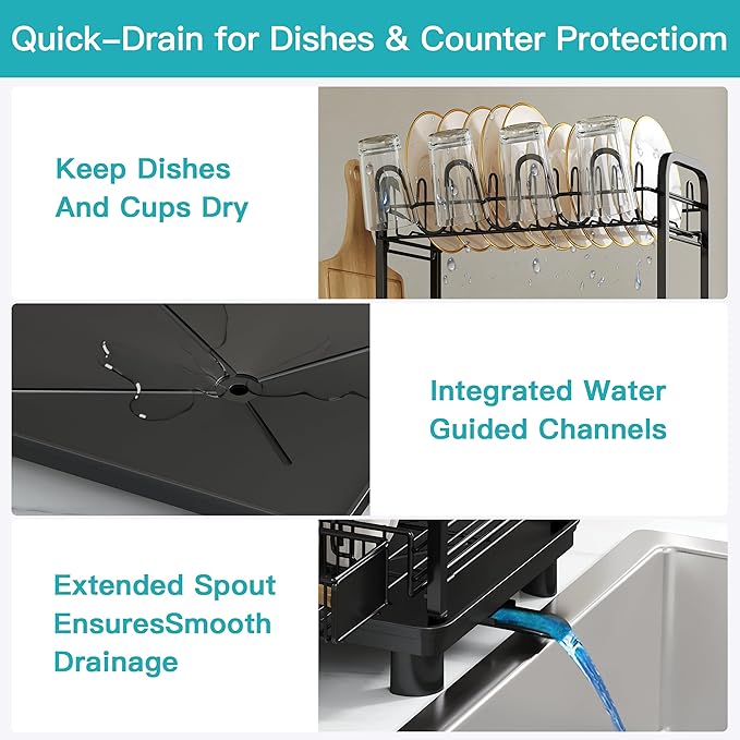 romision Capacity Dish Drainers Drying Rack, Metal Stainless Steel Rust Proof - Image 4