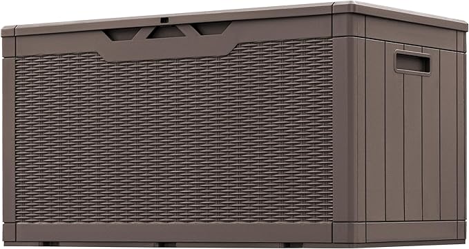 Greesum 100 Gallon Resin Patio Storage Box for Garden Tools, Outdoor Furniture Cushions, Pool Supplies, Dark Brown by BuynowfromGreesum