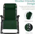 Best Choice Products Oversized Zero Gravity Chair, Folding Outdoor Patio Recliner, XL Anti Gravity Lounger w/Removable Cushion, Cup Holder, Side Tray, 350lb Capacity - Forest Green - Image 4
