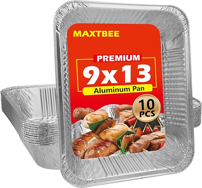 9x13 Aluminum Foil Pans, 10 Pack Disposable Trays Half Size Heavy Duty Tin Pans by Unknown