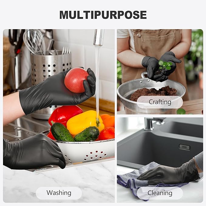 Black Vinyl Gloves, Food Grade Gloves Disposable Latex Free & Powder Free - Image 5