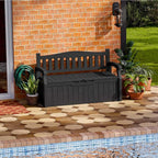 Patiowell 75 Gallon Plastic Storage Bench, Water-Resistant Deck Box for Patio Furniture, Garden Tools, Pool Storage and Outdoor Cushions, Black by Patiowell