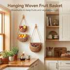 3 Tier Hanging Fruit Basket, Jute Wall Baskets Removable, Portable Produce - Image 5