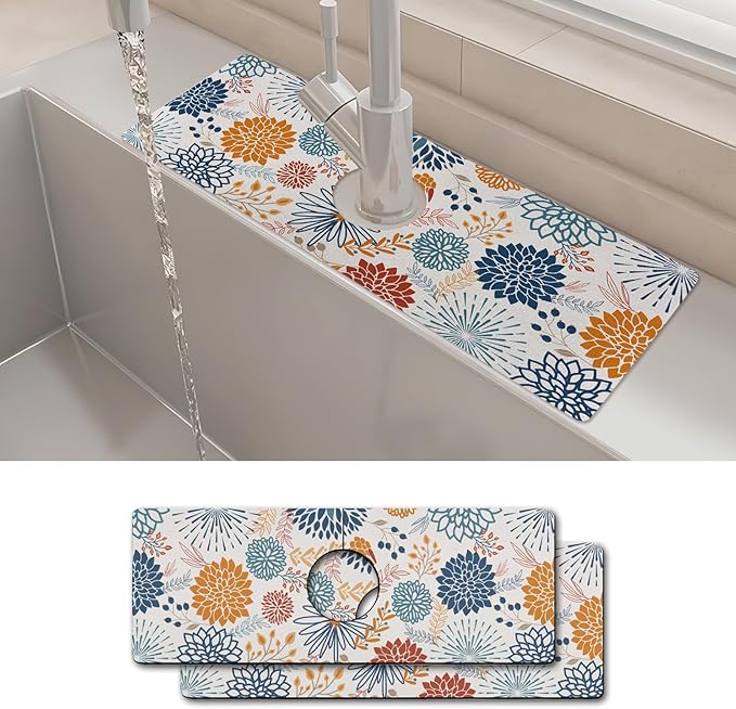 2PCS 15" X 5.5" Kitchen Sink Splash Guard Faucet Mat Mandala Super Absorbent by Unknown