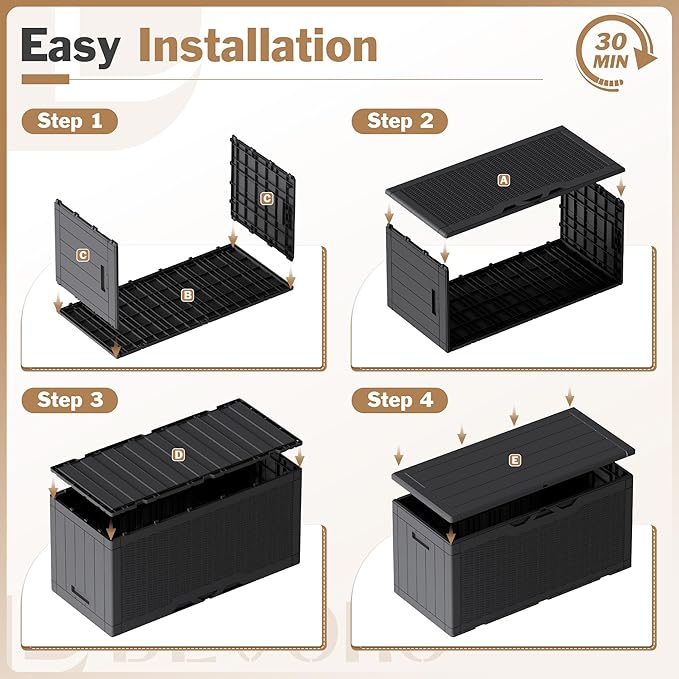 Devoko 100 Gallon Waterproof Large Resin Deck Box Indoor Outdoor Lockable Storage Container for Patio Furniture Cushions Garden Tools (100 Gallon, Black) - Image 6