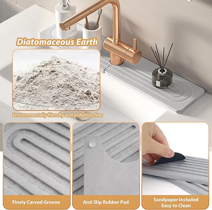 Kitchen Sink Faucet Mat, Diatomaceous Earth Quick Dry Sink Splashback Drying Mat - Image 2