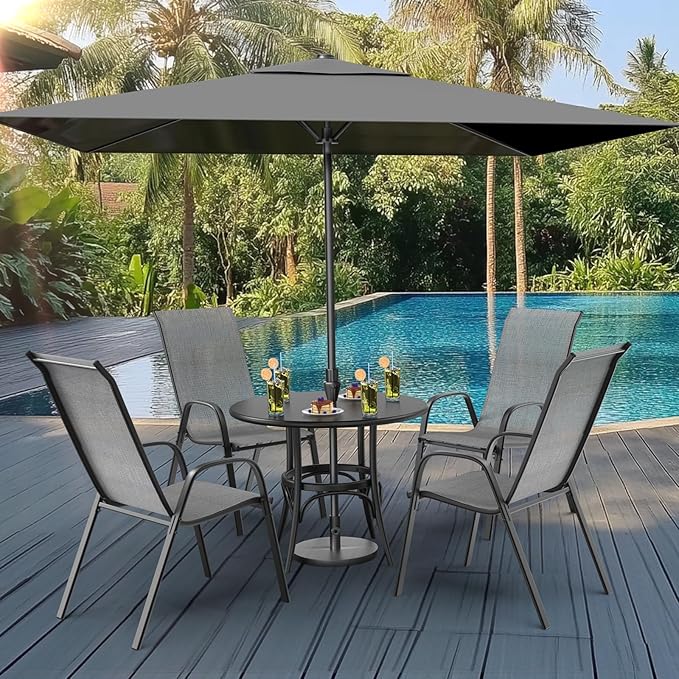 VINGLI Patio Chairs Set of 8 – Stackable Outdoor Dining Chairs with Comfortable Sling High Back Chairs and Armrests for Lawn, Poolside, Courtyard, Balcony, Garden, Silver Gray - Image 2