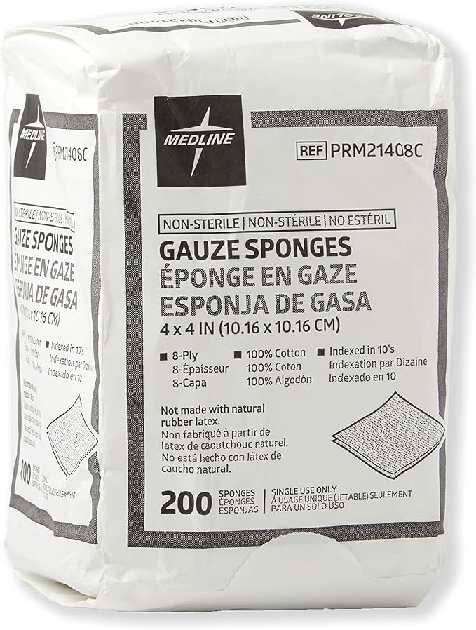 Medline 4 x 4 inch Gauze Sponges, 100% Cotton, 8-Ply Woven Non-Sterile Gauze - Image 2