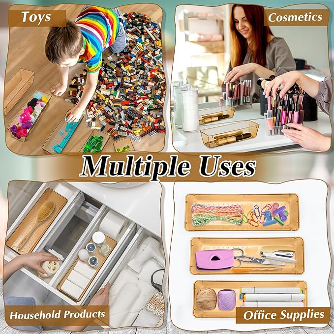 Maitys 12 Pcs Clear Drawer Organizer 9 x 3 x 2 Inches Plastic Rectangle Trays - Image 6