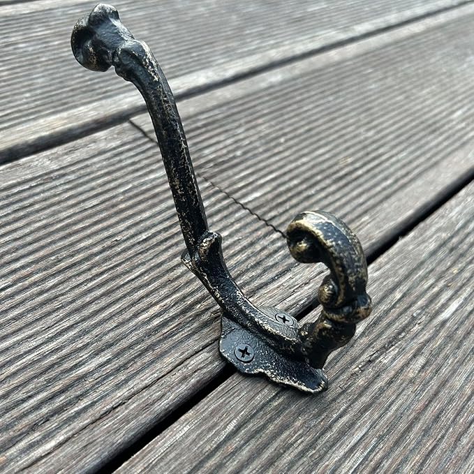 4 Pack Cast Iron Wall Hooks Antique Vintage Rustic Farmhouse Coat Hooks - Image 7