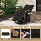 RELAX4LIFE Rattan Outdoor Recliner Chair - Wicker Chaise Lounge Chair w/Adjustable Back & Footrest, Acacia Wood Armrests, Flip Side Table, Cushion, Reclining Patio Chair for Pool Yard (2, Black) - Image 6
