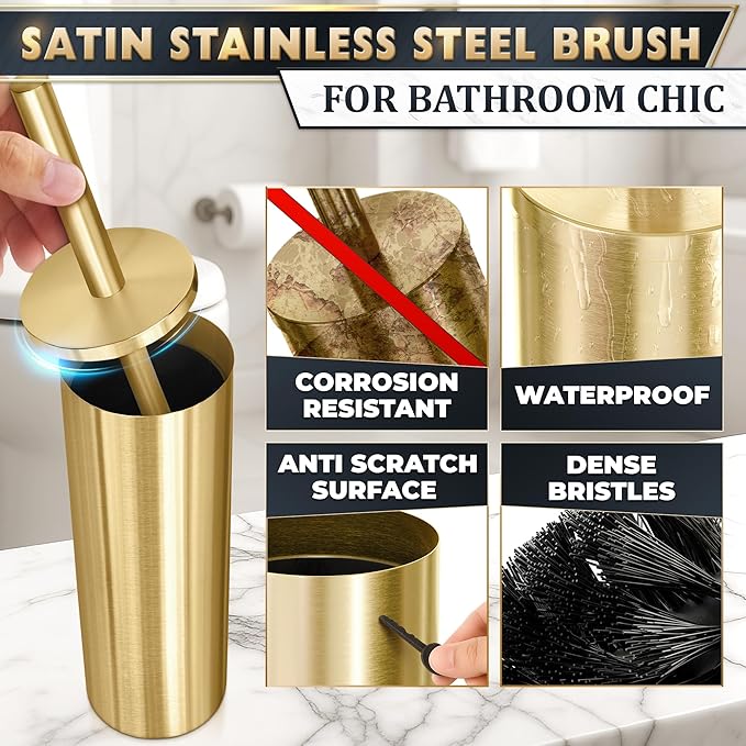 Gold Toilet Brush and Holder Set - Image 2