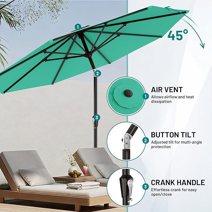 AreShark 9 FT Patio Umbrella for Outdoor, Outdoor Umbrella with Push Button Tilt and Crank, Outdoor Patio Umbrellas with 8 Sturdy Ribs for Market, Garden, Deck, Backyard, Pool (Peacock Blue) - Image 5