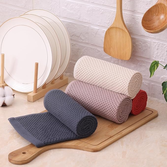 Kitinjoy 100% Cotton Kitchen Dish Cloths, 12 Pack Waffle Weave Ultra Soft - Image 7