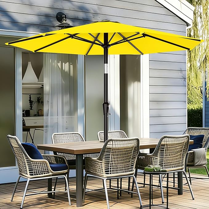 AreShark 9 FT Patio Umbrella for Outdoor, Outdoor Table Umbrella with Push Button Tilt and Crank, Outdoor Patio Umbrellas with 8 Sturdy Ribs for Market, Garden, Pool (Yellow) - Image 2