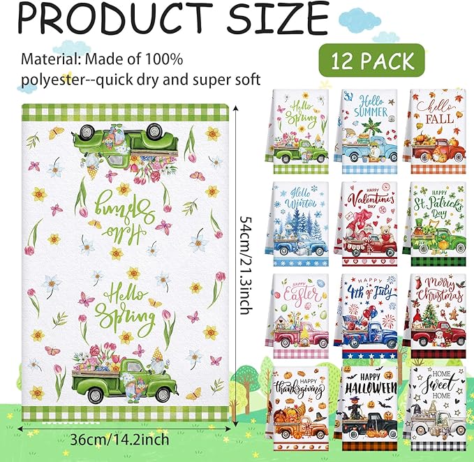 12 Pcs Seasonal Kitchen Towels Set - Image 2