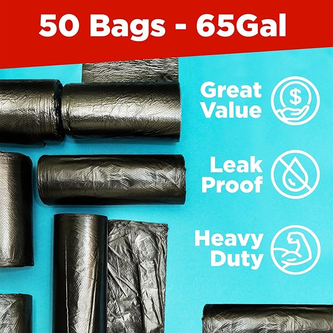 ToughBag 64-65 Gallon Trash Bags Heavy Duty, 50 x 48” Large Black Garbage Bags - Image 3