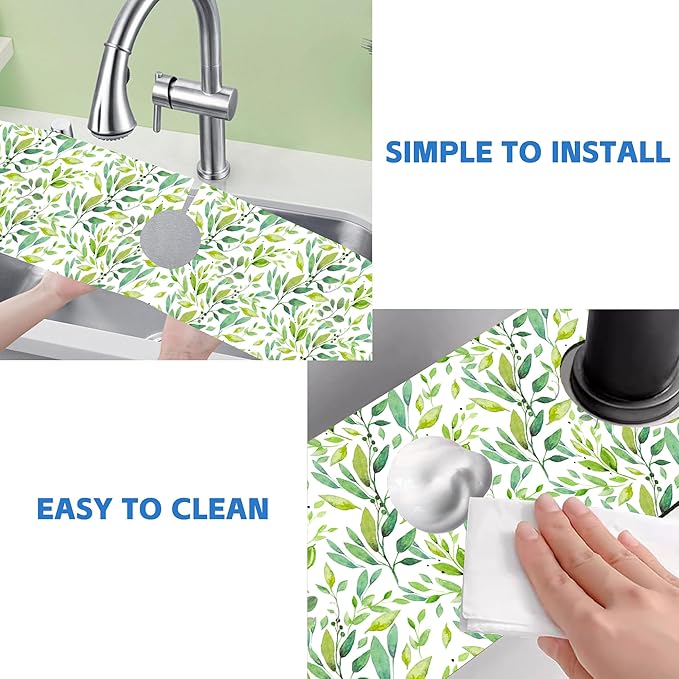 Tropical Eucalyptus Leaves Kitchen Sink Splash Guard Mat Absorbent Fast Drying - Image 5