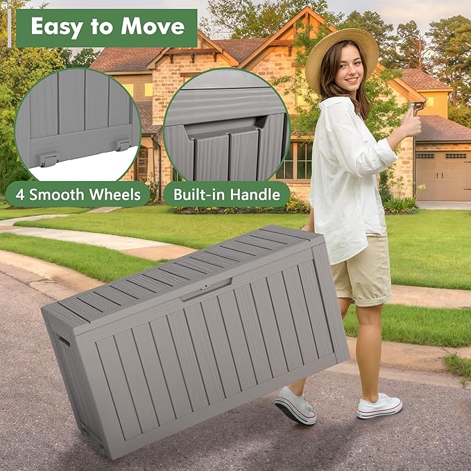 Outdoor Storage Box, Resin Deck Boxes Indoor and outdoor, Waterproof Storage Box Lockable Lid (Grey, 85 Gallon) - Image 5