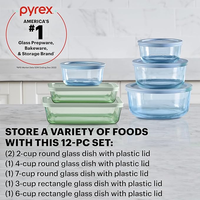Pyrex Colors Tinted Small/Medium/Large Food Storage Container Set, Snug Fit - Image 2