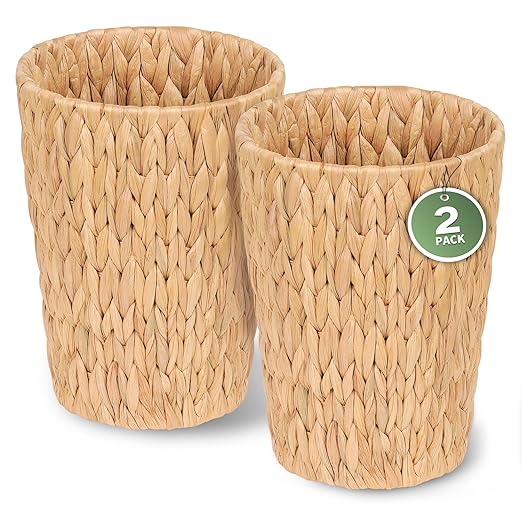 2 Pack Wicker Trash Can, Small Bathroom Trash Can, 2 Gallon Woven Natural Water by iEGrow