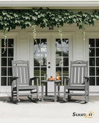 Oversized Outdoor Rocking Chair Set of 4, High Back Porch Rocker Chair, HDPE Rocking Chairs for Patio, Living Room, Light Grey - Image 2