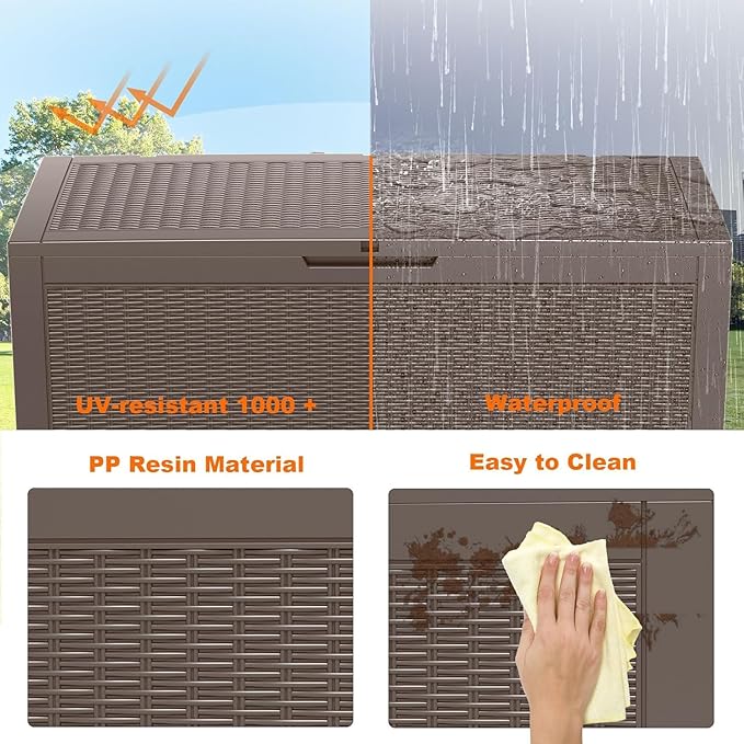 ROJIK Outdoor Storage Housing Deck Box - Waterproof Patio Furniture, Garden Tools, Cushions, Pool Accessories Storage Bench with Lockable Lid and Side Handles (Grey 110 Gal) - Image 3