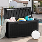 JUMMICO 100 Gallon Resin Deck Box with Cushion, Waterproof Outdoor Storage Box with Lockable Lid for Garden Tools, Patio Cushions (Black) - Image 7