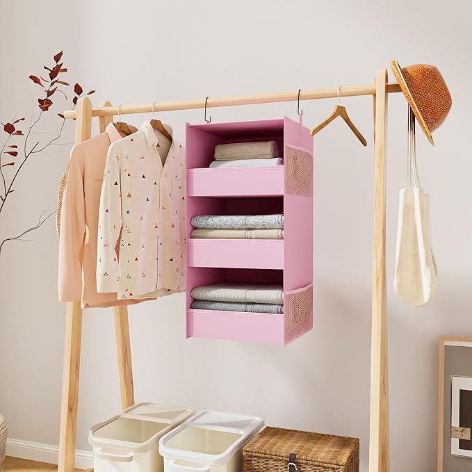 3-Shelf Hanging Closet Organizer and Storage, Foldable Hanging Closet Shelves - Image 2