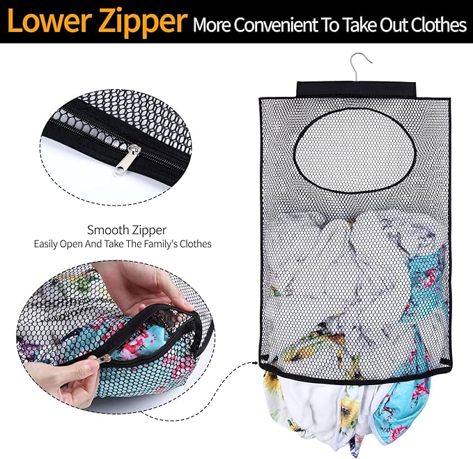 Breathable Mesh Laundry Hamper, Bringing Hooks Foldable Hanging Shower Caddy - Image 4