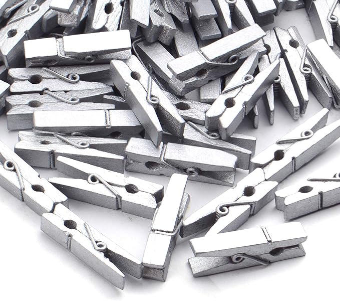 Jdesun 50 Pieces Photo Clips, Mini Silver Wooden Picture Paper Clip Clothespins - Image 4
