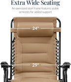 Best Choice Products Oversized Padded Zero Gravity Chair, Folding Outdoor Patio Recliner, XL Anti Gravity Lounger for Backyard w/Headrest, Cup Holder, Side Tray, Polyester Mesh - Beige - Image 3