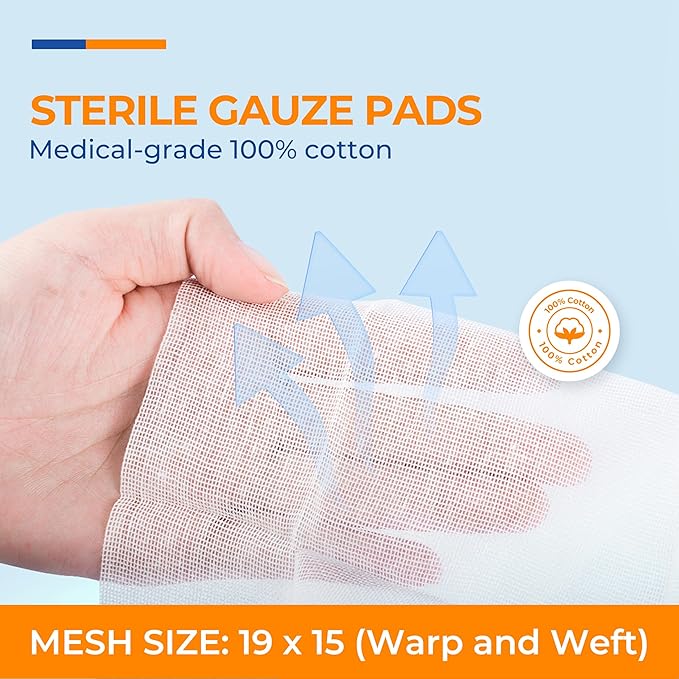 100 Pack Sterile Gauze Pads 2x2 Inch 12-Ply, 100% Cotton Medical Gauze Pads - Image 2