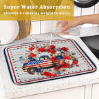 American Flag Dish Drainer Mat Flowers Absorbent Dish Rack Pad - Image 7