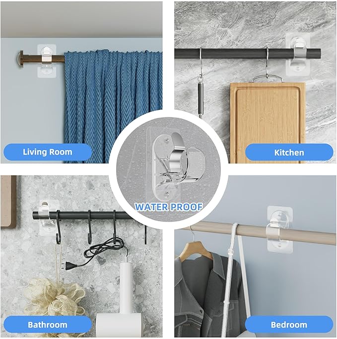 ANDGOO 10 Pack No Drill Curtain Rod Brackets, Renter Friendly Self Adhesive - Image 6