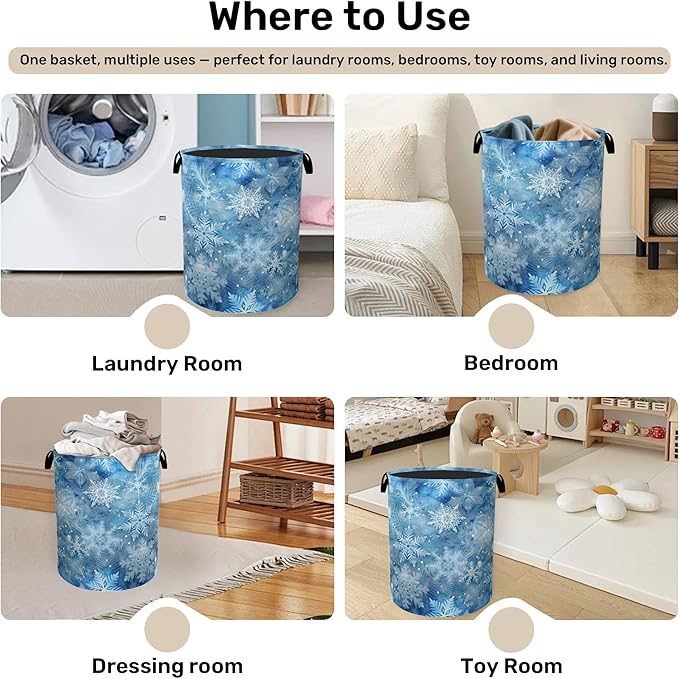 Winter Laundry Basket, Snowflakes Laundry Hamper, Heavy Duty 60L Dirty Clothes - Image 4