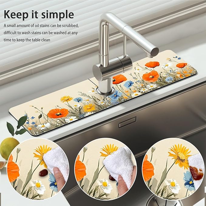 Bimkole 2 PCS Faucet Absorbent Mat, Kitchen Faucet Sink Splash Guard Wraparound - Image 5
