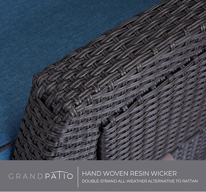 Grand patio Outdoor Reclining Chairs with Extended Footrest 2-Piece Adjustable Patio Wicker Lounge Recliner up to 150° with Flip Side Table Peacock Blue - Image 7