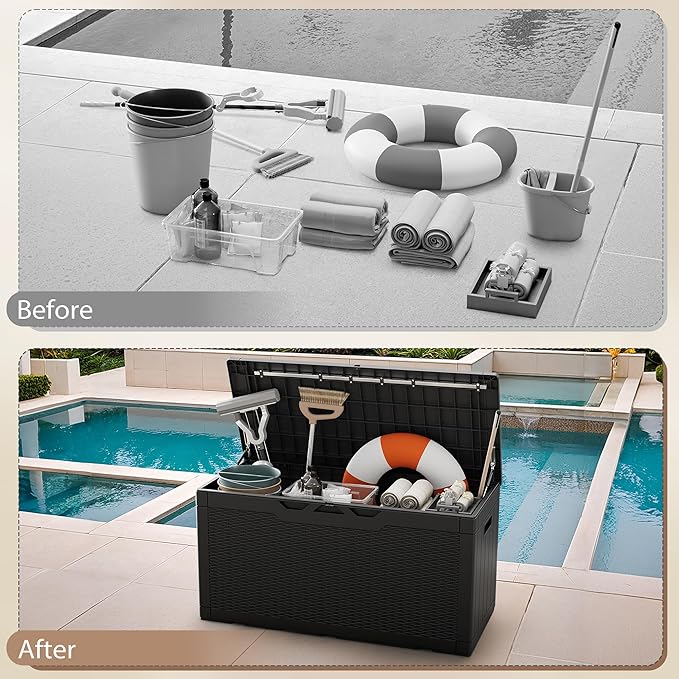 Devoko 100 Gallon Deck Box, Waterproof Outdoor Storage Box with Cushion (Black) - Image 7