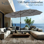 PHI VILLA 13ft Patio Umbrella with 120 PCS Solar-Powered LED Color-Changing Lights, Double-Sided Large Rectanglular Umbrella Outdoor for Table with Crank Lift,Light Grey(No Base) - Image 7