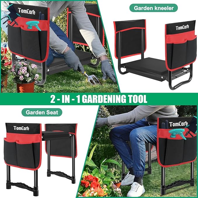 TomCare Garden Kneeler and Seat 10.64” Wider Larger Soft Kneeling Pad Garden Bench with 2 Large Tool Pouches Heavy Duty Garden Stool Foldable Tools Gardening Gifts for Women Men Gardeners,Black - Image 6