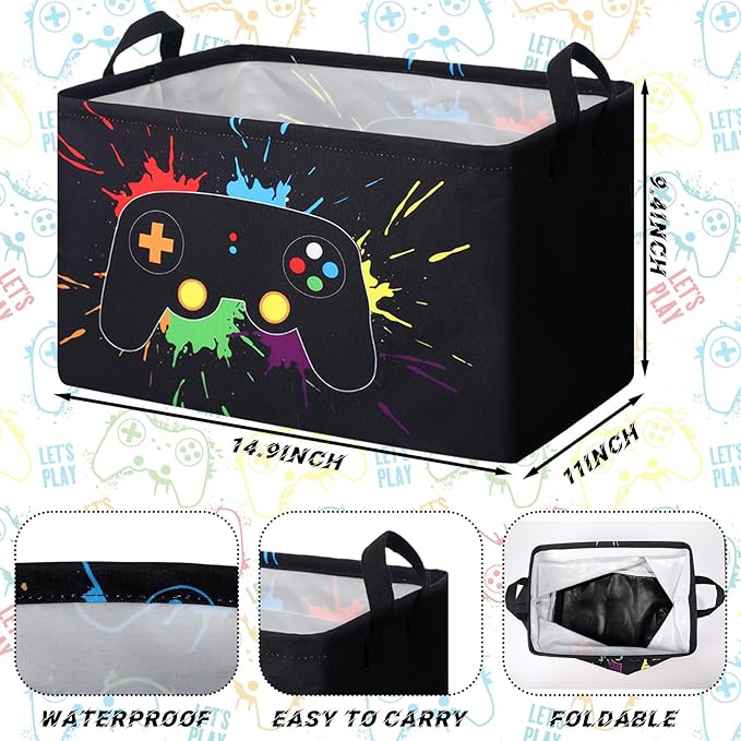 2 Pcs Rectangle Gamer Laundry Basket Hamper Foldable Kids Laundry Baskets Boys - Image 2
