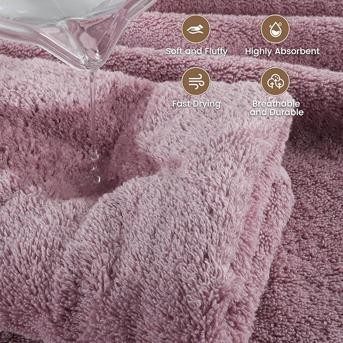 SEMAXE Purplish Red Bathroom Towel, 100% Cotton Bath Towel - Image 3