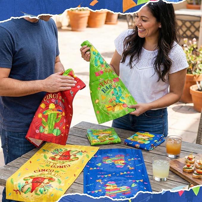 Breling Set of 6 Mexican Kitchen Towels Fiesta Taco Cactus Chili Dish Towel - Image 4