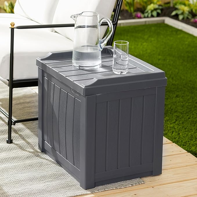 Suncast Small Deck Box Storage w/ Bench Seat for Indoor & Outdoor Use, 22 Gal., Cyberspace - Image 10