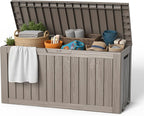 EasyUp 85 Gallon Outdoor Storage Box, Resin Waterproof UV-Resistant Deck Box, Reinforced Stability for Patio, Garden, and Poolside, Striped Gray by EASYUP